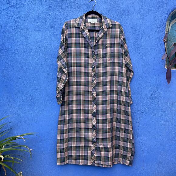 vintage 70s 80s stuart randolph plaid button front shirt dress - Picture 1 of 6